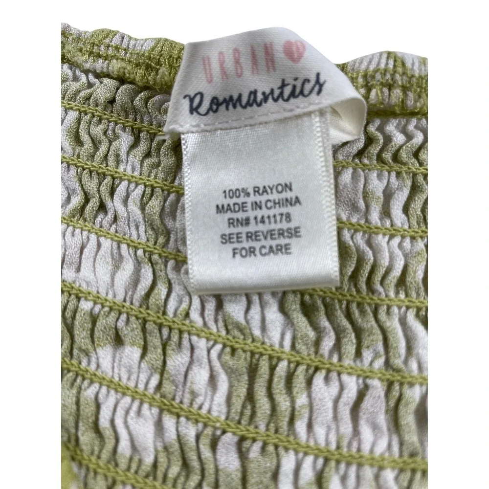 Urban Romantics Green Boho Fairy Smocked Peplum Top Square Neck Flutter sleeve - Picture 3 of 6